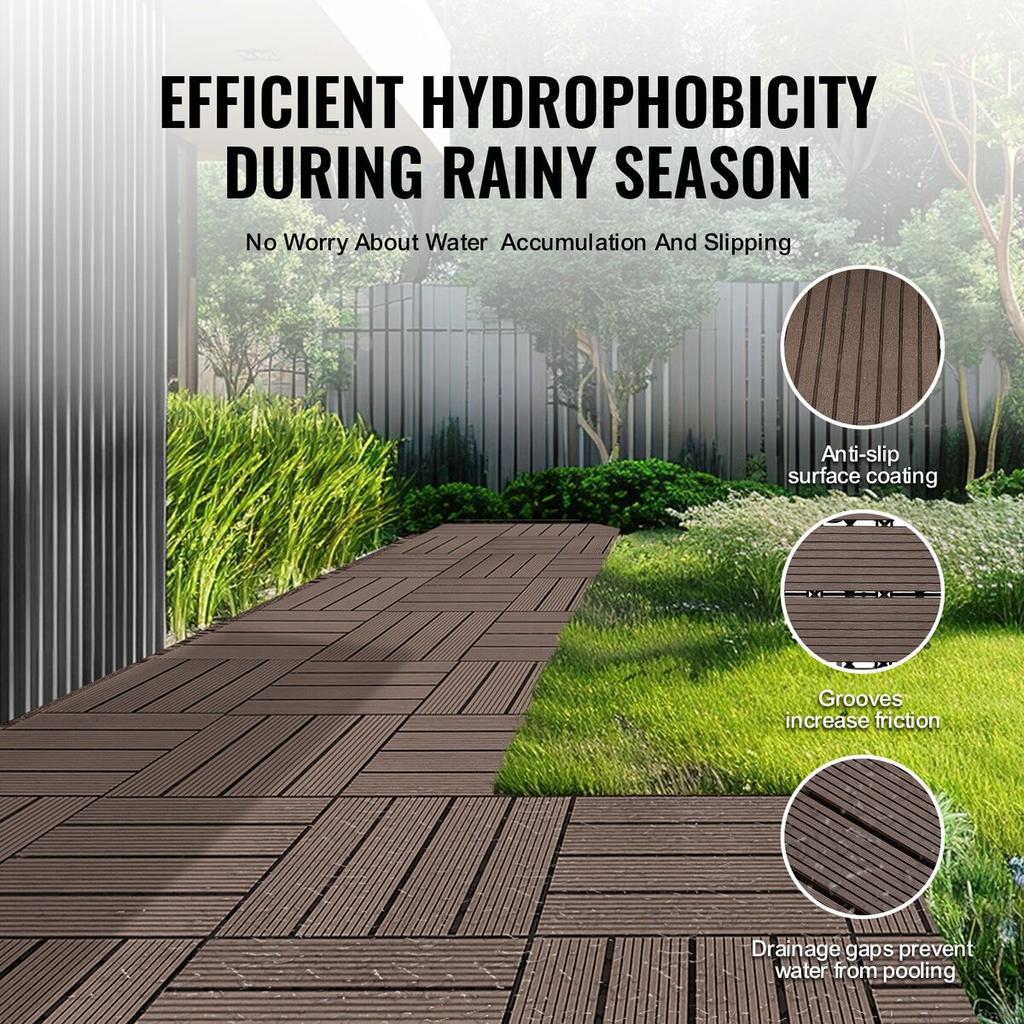 Interlocking Deck Tiles Plastic Wood 10 Pack 12"x12" Waterproof for Porch