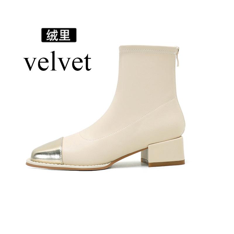 

Модные женские ботинки Осень и Зима Новинка Цветные блоки Высокие каблуки для женщин Белые с флисом Теплые женские ботинки Женская обувь 40