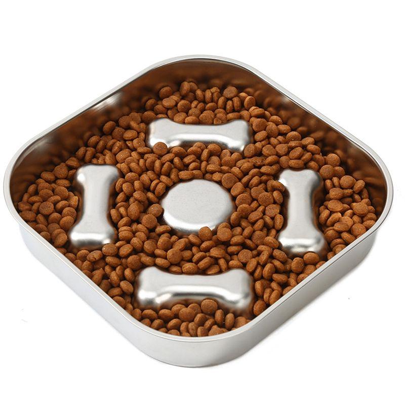 A74E-Stainless Steel Slow Feeder Bowl Anti-Slip Base-For Dogs And Cats Compatible Round