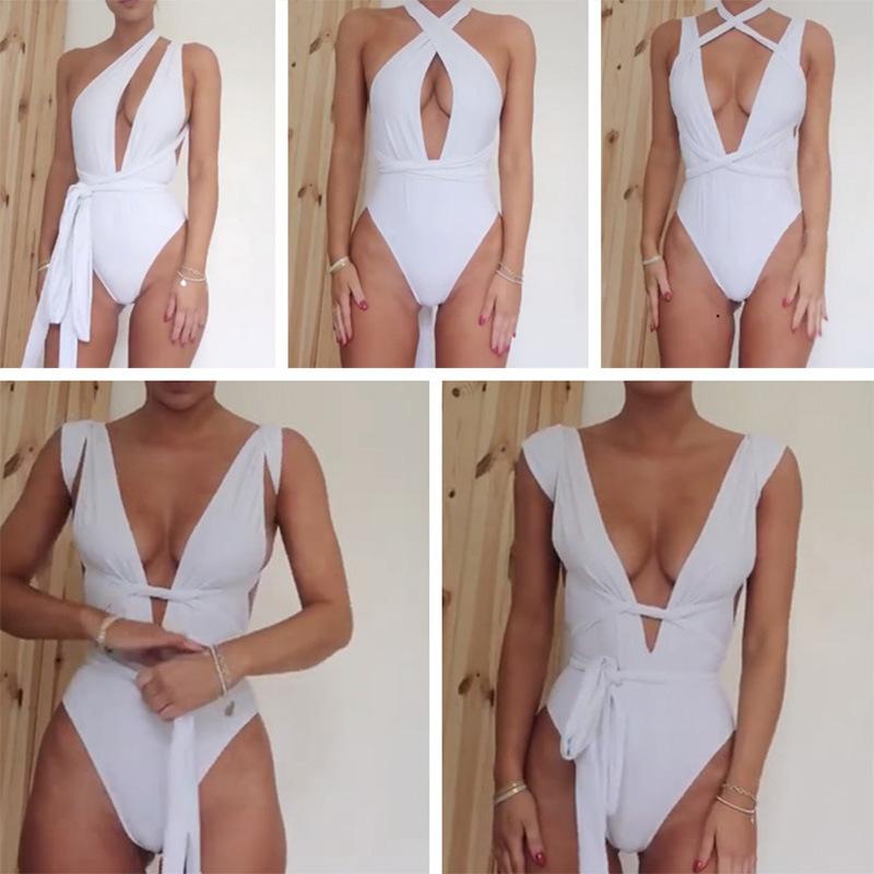 Sexy Deep V Neck Swimwear Backless Bandage One Piece Swimsuit Monokini Badpak Bathing Suit