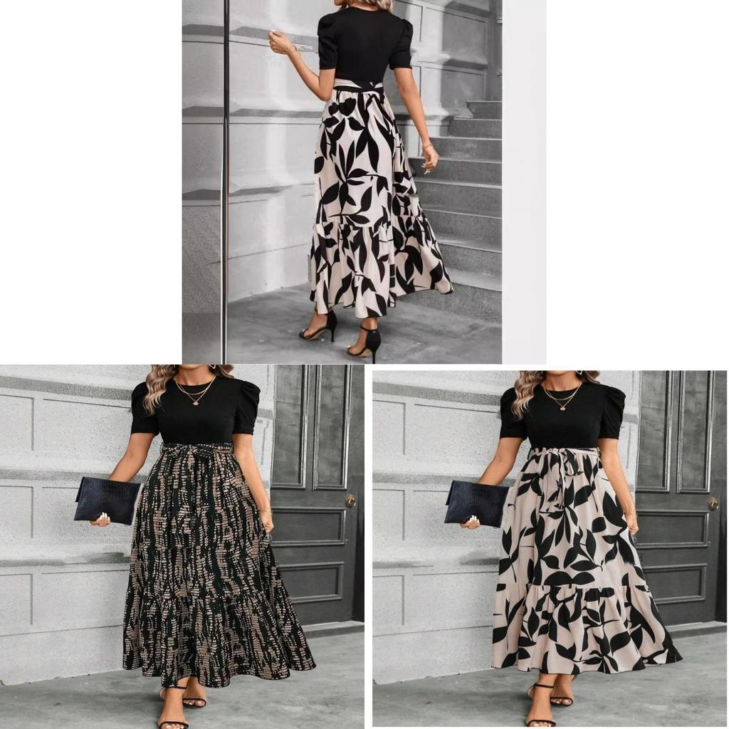 Floral Print A Line Dress With Short Sleeves For Spring Summer Casual Womens Wear