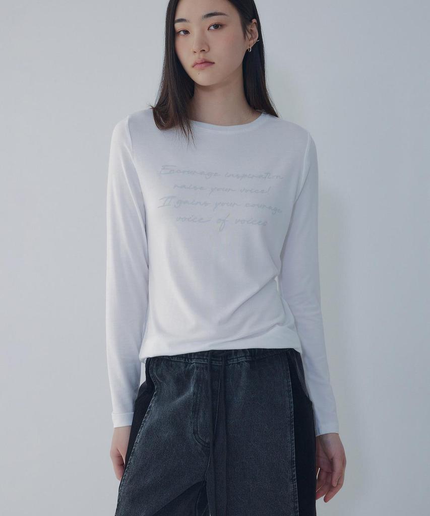 Bobeu Lettering Print Long Sleeve T-Shirt _White_7156340001