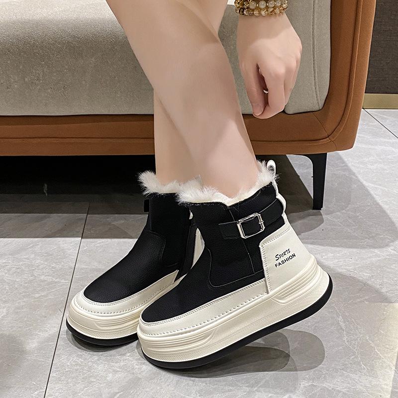 Women's Lightweight Chunky-Soled Winter Insulated Snow Boots with Fleece Lining, Slip-Resistant and Durable Casual Sporty Cotton Boots