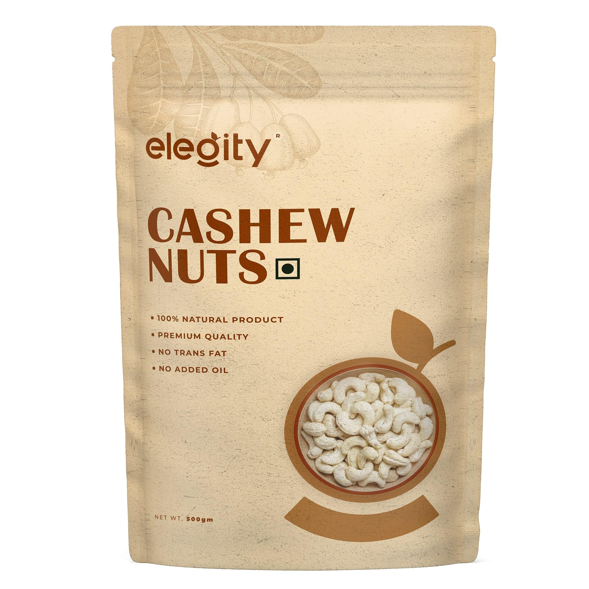

Elegity 100% Natural Plain W320 Cashew Pouch 500 gm | Whole Kaju - Nutritious, Delicious & Crunchy | No Added Preservatives in Dry Fruit | Source