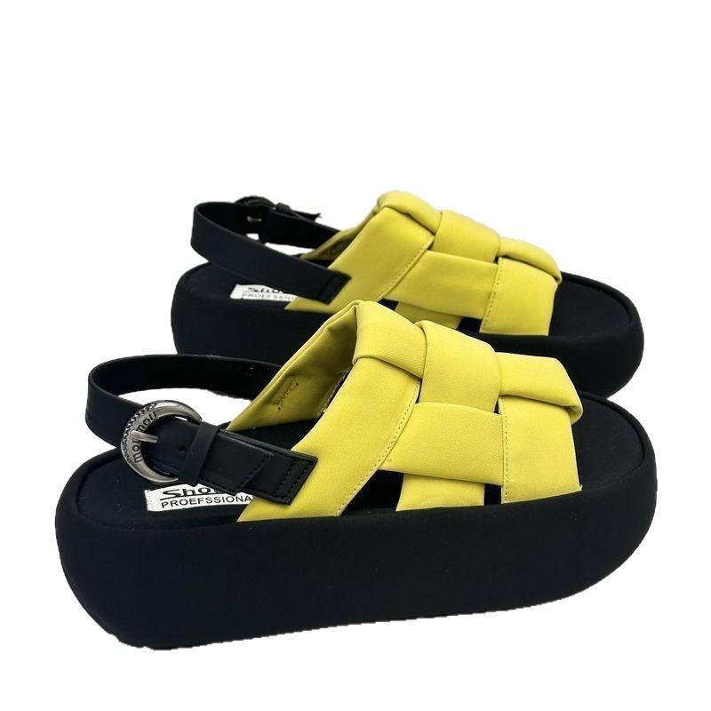 Comfortable open-toe fashion yellow woven casual sandals women's summer breathable temperament versatile platform beach shoes