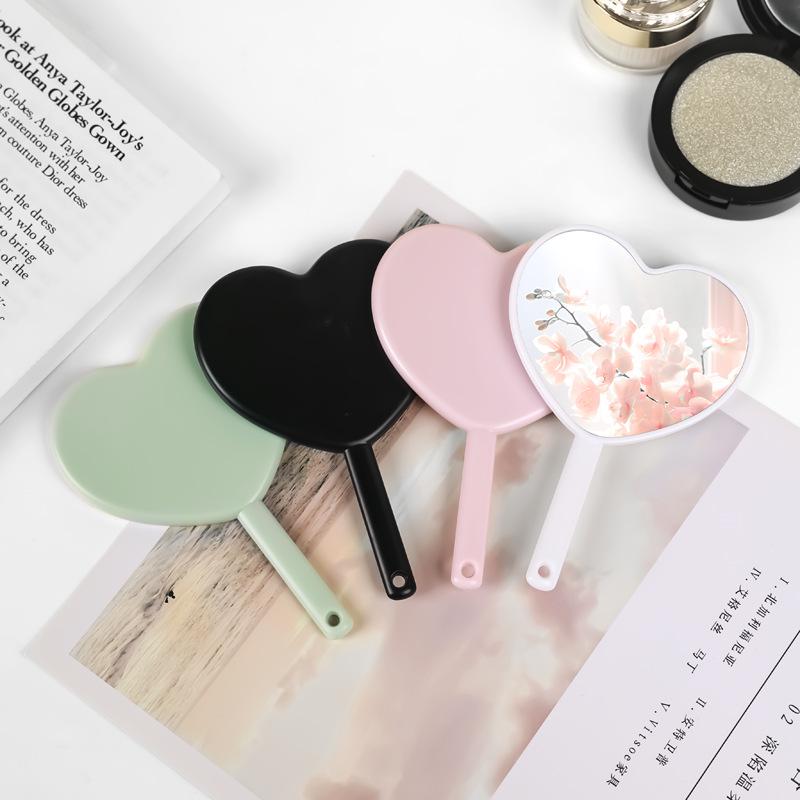 Heart-Shaped Mini Handheld HD Mirror with Custom Logo Capability - Plastic Design Makeup Accessory
