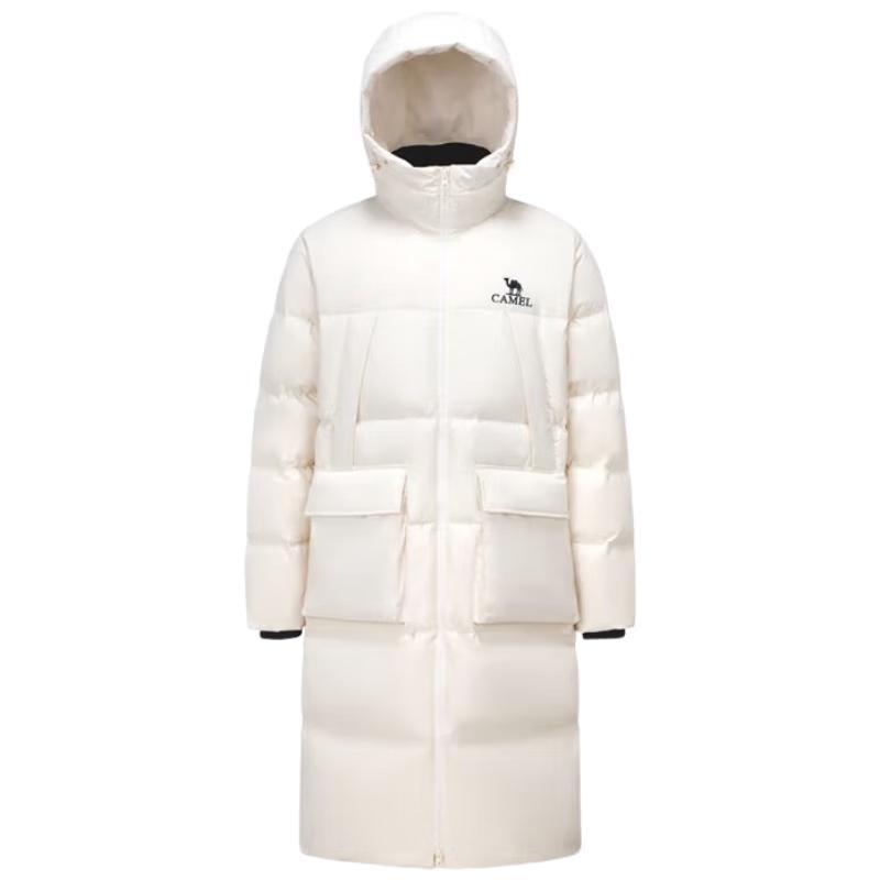 Camel Unisex Mid-length Hooded Puffer Jacket 3XL