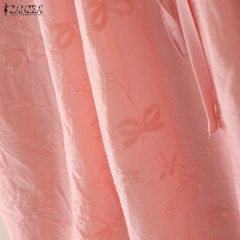 ZANZEA Damen Lässige Runde Halslinie Lockere Sommer Kurzarm Bluse