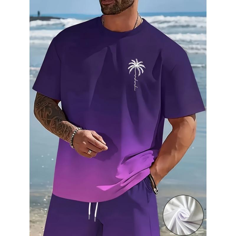 Men's Fashionable Two-piece Round Neck Short-sleeved Shorts Set, Summer Casual and Comfortable Sportswear for Men