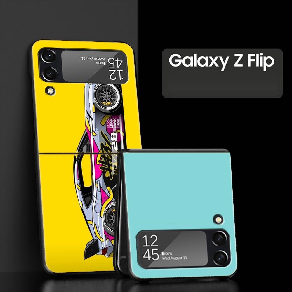 Phone Case for Samsung Galaxy Z Flip 3 4 5 6 Folding Black Shell JDM Tokyo Drift Sports Car For Samsung Z Flip4 Flip5 PC Cover
