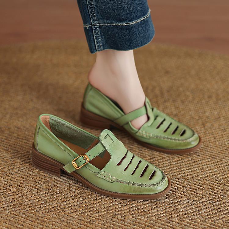 Fashion New Spring/Summer Genuine Leather Women Pumps Shoes for Women Fashion Hollow Out Mary Jane Shoes Round Toe Women Shoes Loafers