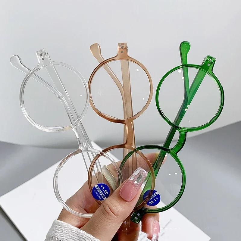 Ladies Retro Transparent Reading Glasses Men Women Small Round Far Sight Presbyopia Trendy New Prescription Glasses 0 To +4.0