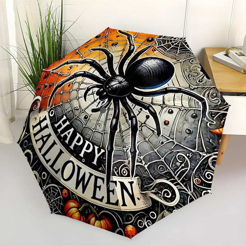 

1PC Halloween Spider Automatic Folding Umbrella - Compact 8-Rib Design, Durable Plastic & Iron, Lightweight for Outdoor Daily Use, Festive Gift007