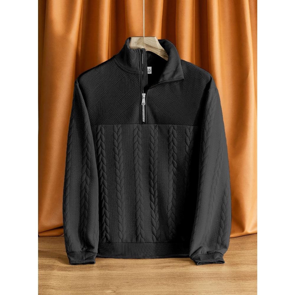 

Men s Casual Stand-Up Collar Zip-Up Pullover Solid Colour Loose-Fit Knitted Patchwork Jacquard Autumn Long-Sleeved Sweatshirt XXXL