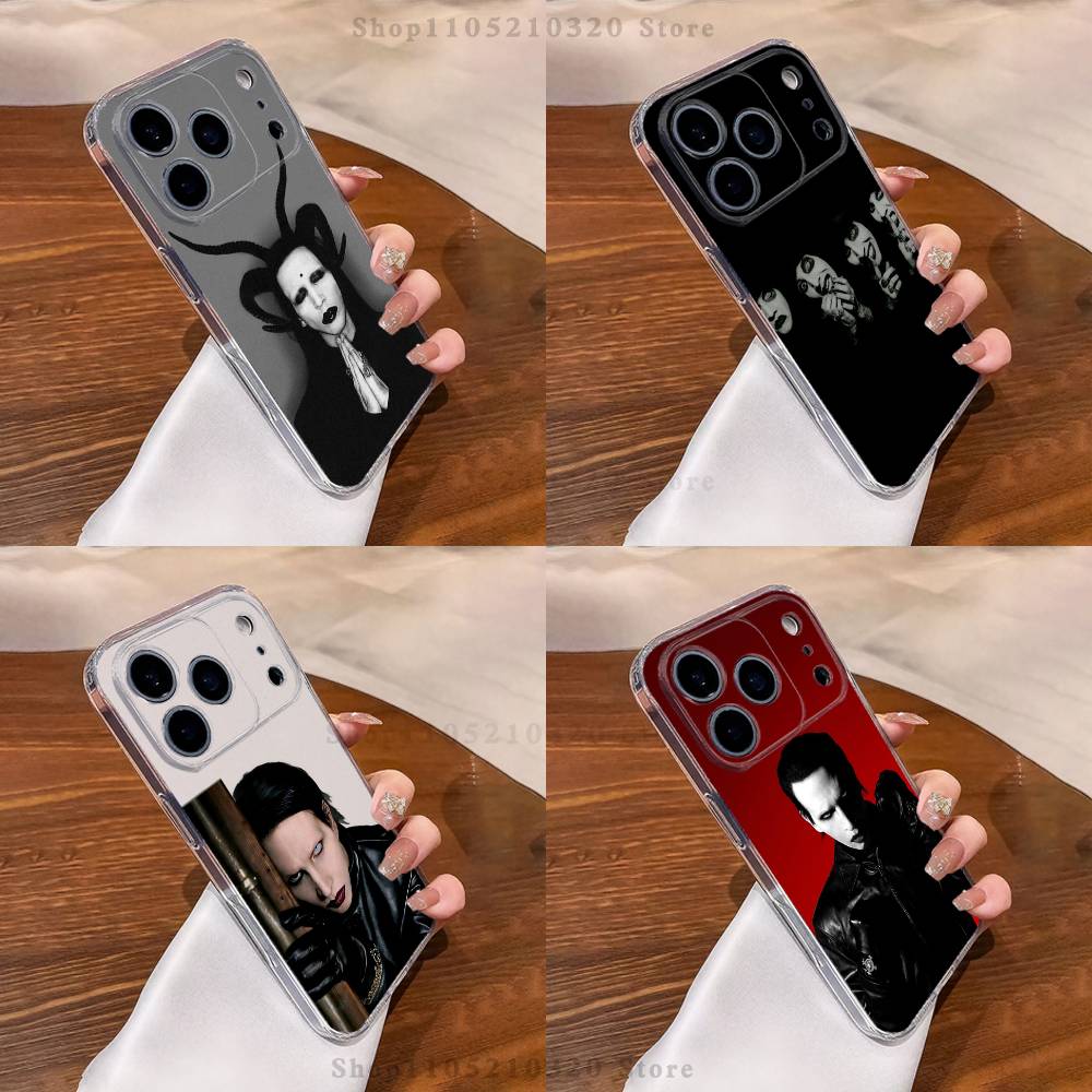 M-Marilyn M-Manson Phone Case For iPhone 17,16,15,14,13,12,11 Pro,Max,Plus,XR,Mini,E Clear Full-coverage Soft Cover