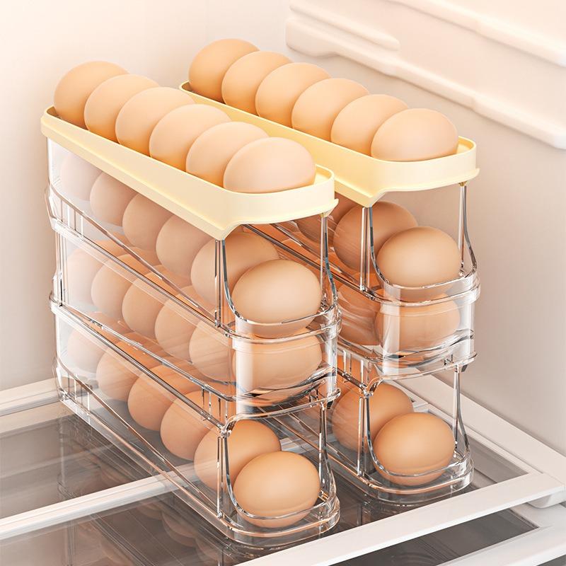 Slide Type Egg Carton Double Automatic Egg Roller Refrigerator Side Door Egg Storage Kitchen Countertop Egg Holder