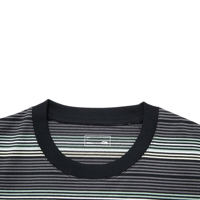 Li Ning T Shirts Unisex Black Stripes Crew Neck Moderate Straight Fit AHST719-4