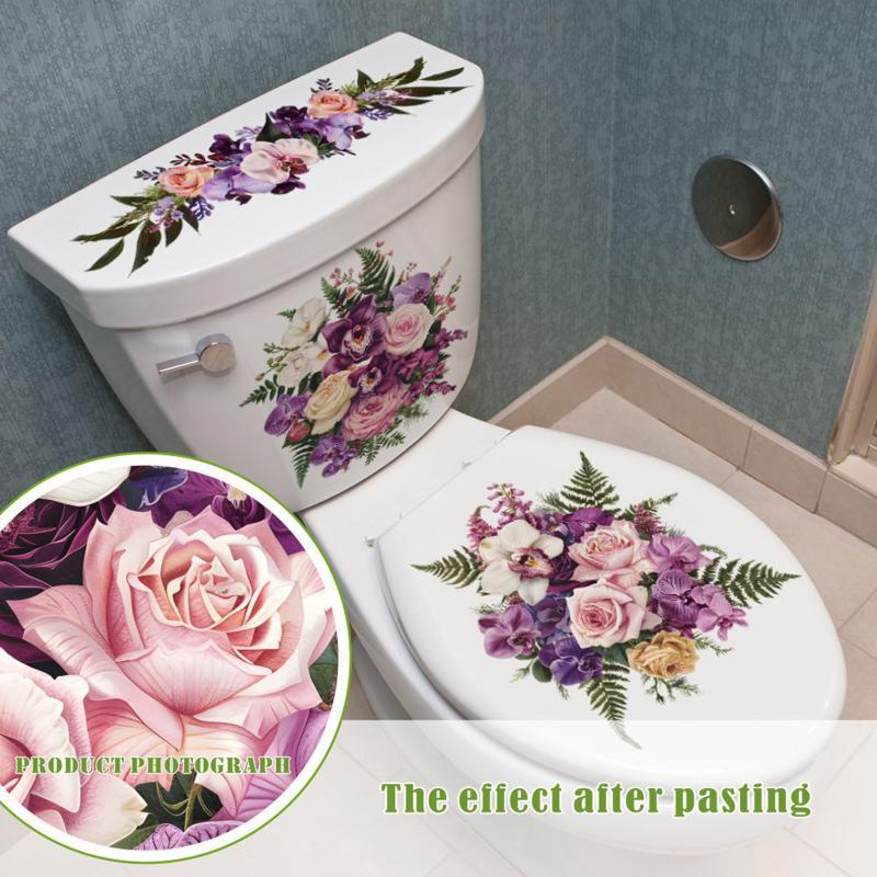 Toilet Sticker Flower Butterfly Sticker Bathroom Self-Adhesive Painting Waterproof Sticker Toilet Cover Bathroom Wall Sticker