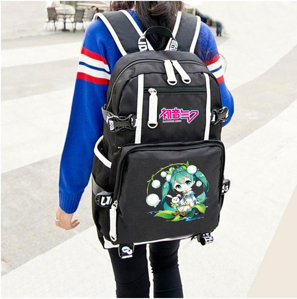 Anime Cartoon Hatsune Miku Printed Backpack Large Capacity Waterproof Bookbag Laptop Unisex Students Boy Girl Schoolbag Travel Outdoor Bag