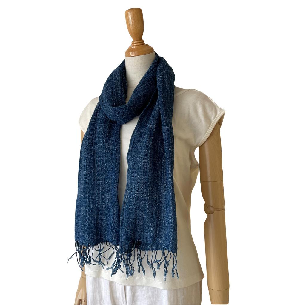 Cara Indigo Handwoven Solid 42cm Wide Stole, Dyed, Cotton, 100% Cotton, Color,