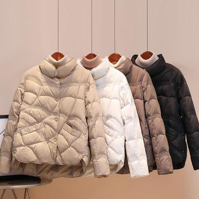 Winter Nische Schlitz Diamant Weiße Ente Daunenjacke Für Damen Stehkragen Langarm Einfarbig Casual Mantel S-XL