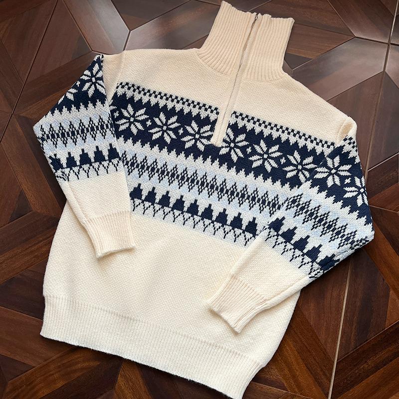 Мужской зимний свитер Fair Isle с высоким воротником - Модный свободный вязаный кардиган M