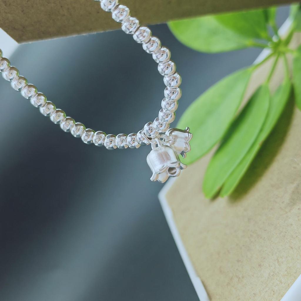 Orchid Niche Silver Bell Beaded Bracelet - Versatile, Handmade, Fashionable, Simple Design