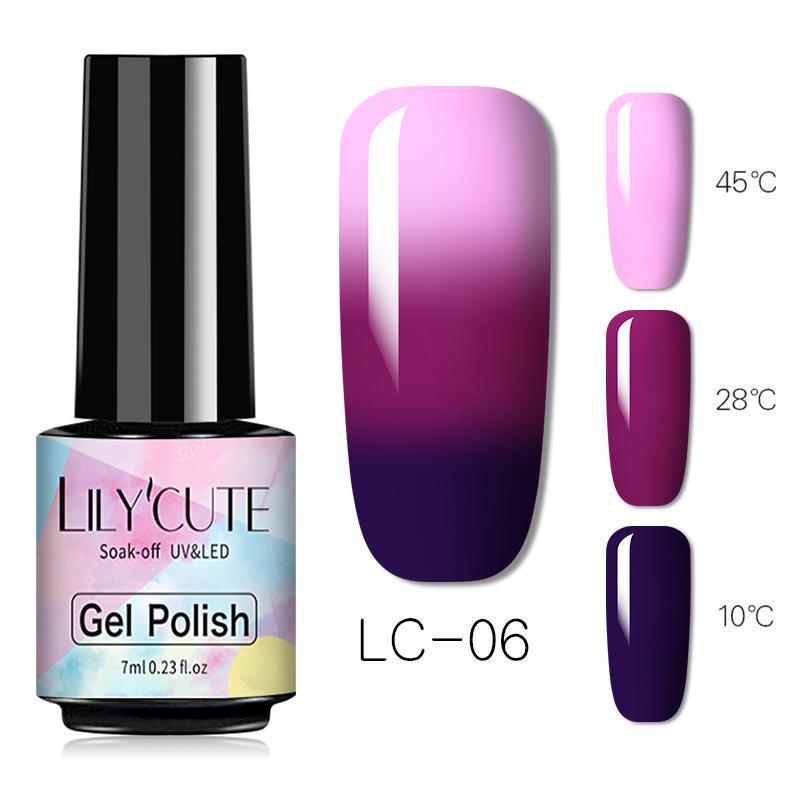 LILYCUTE 7ml Thermal Gel Nail Polish 3 Layers Temperature Shiny Color Changing Semi Permanent Soak Off UV Gel Polish Varnish Base Top Gel Nail Art DIY