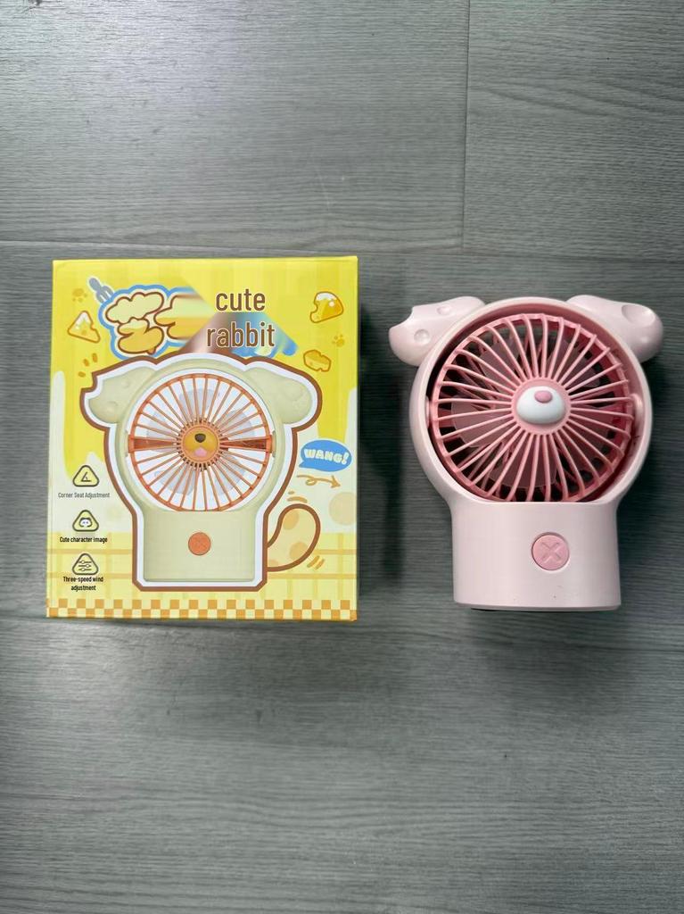 Taiwanese Style Portable Mini Desktop Fan - Three Speed, USB Rechargeable, with Cute Cheese Pet Design.
