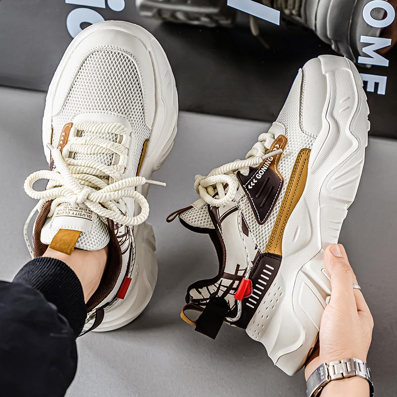 Daddy shoes high-end sense summer breathable mesh sports shoes original design thick baseplate shoes Hong Kong style thick sole height increase runn