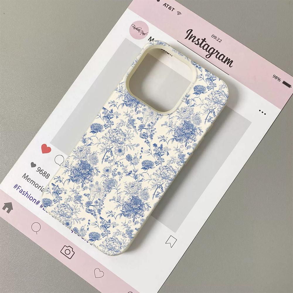 

Vintage Floral Phone Case For iPhone 17 16 15 14 Plus 13 12 11 Pro Max 17 Air X XR XS Retro Blue Flower Pattern TPU Soft Cover iPhone 13 Pro Max