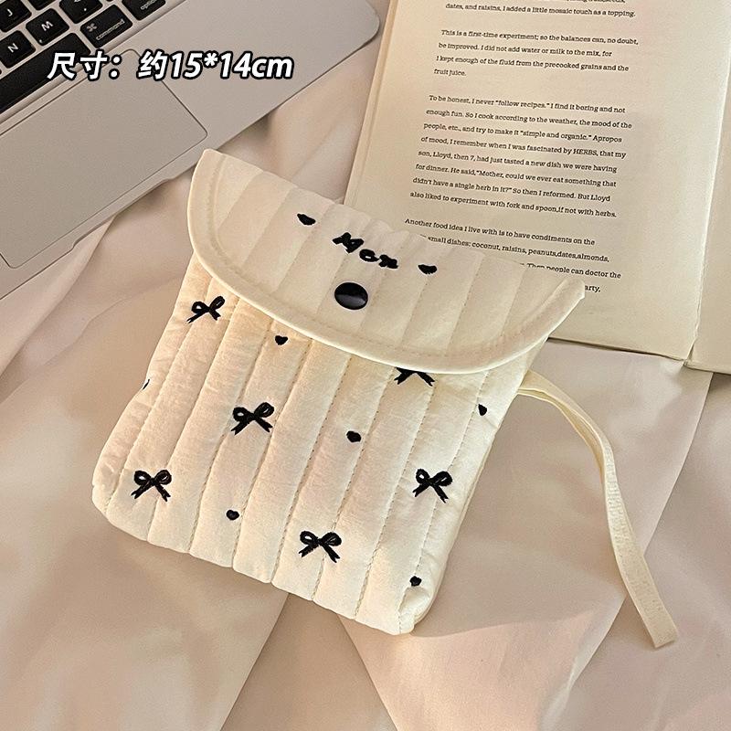 Large Capacity Embroidery Cosmetic Bag Menstruation Towel Storage Bowknot Bow Makeup Bag Small Item Bag Cotton Cloth