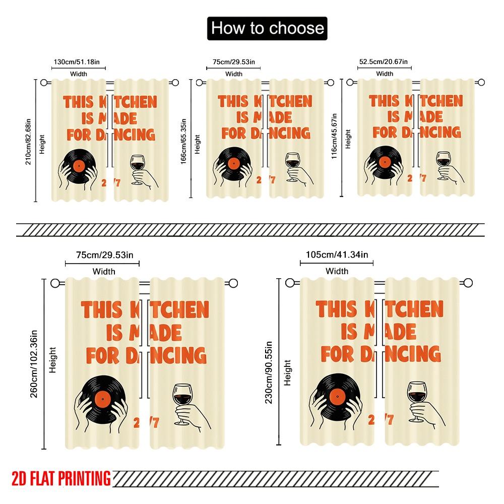 2pcs 2D flat printing Window Curtains Vintage Kitchen Vinyl Dance Wine Polyester Without Electricity Holiday Decorations Use for