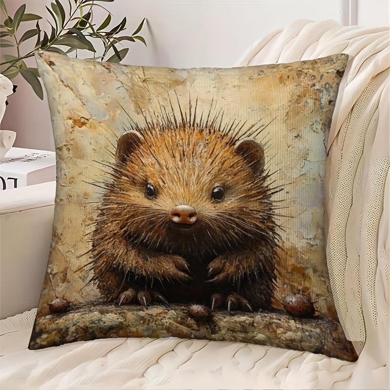 Jessica Chen Unisex Rusty Feeling Hedgehog Cushion Covers Chair Living Room Pillowcase Cozy Zipper Sofa Pillow Covers Bedroom Indoor Home Decor