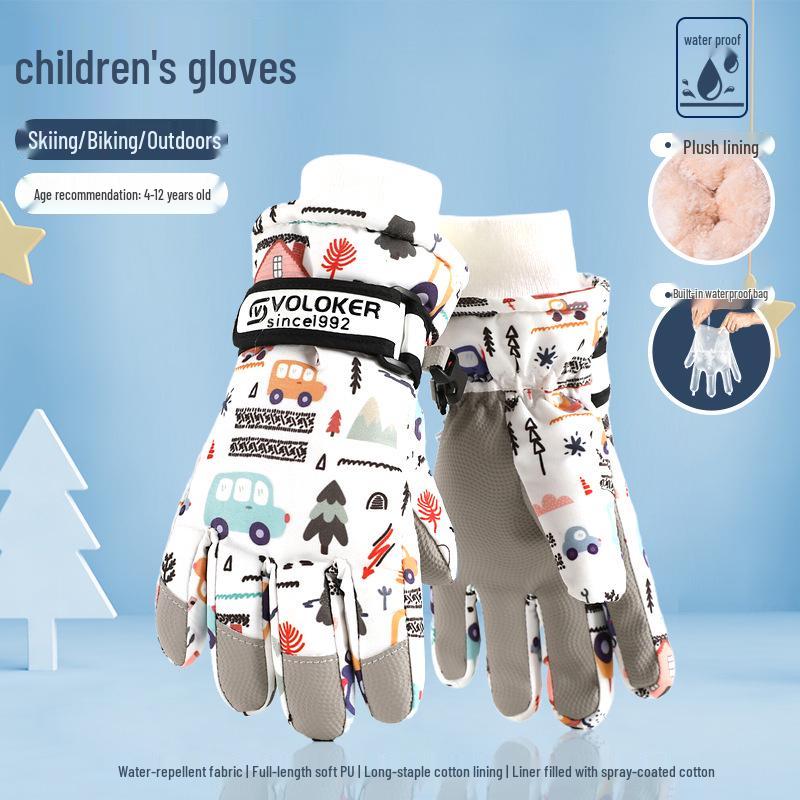 Mănuși de schi impermeabile pentru copii - Calde, antiderapante, îngroșate, căptușite cu catifea pentru băieți și fete