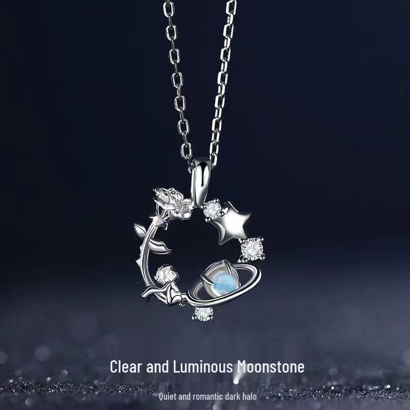 The Little Prince & Rose Women's Luxury Planet Necklace - Niche Qixi Gift for Girlfriend's Birthday