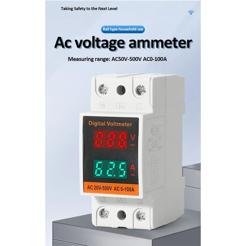 Alliteqwe Dual Display Combination Rail Type Single Phase Digital Meter, Digital DIN Rail Power Meter, AC Voltmeter, Ammeter, Energy Meter