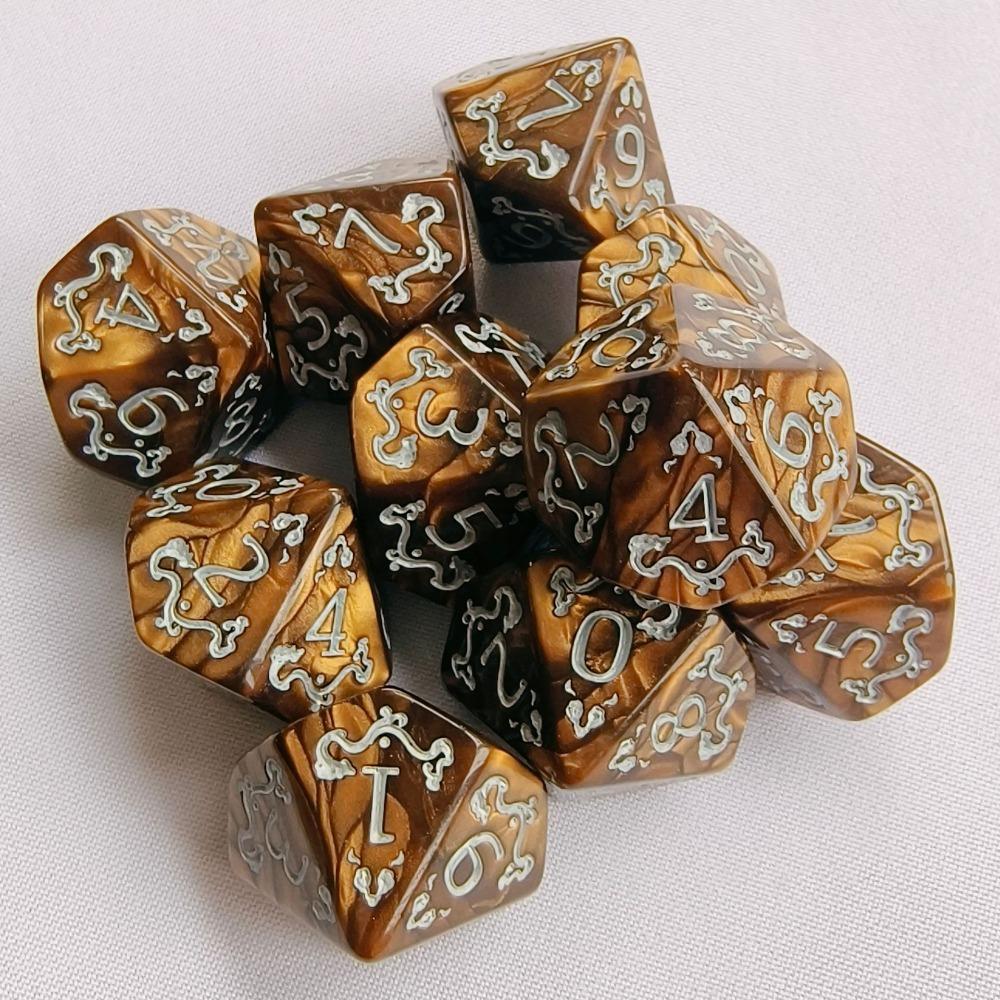 10PCS Acrylic Dragon Themed Dice Set Yellow Purple Gold Red D10 Sharp Corner Dice Polyhedral Dice For Table Games For D&d DND