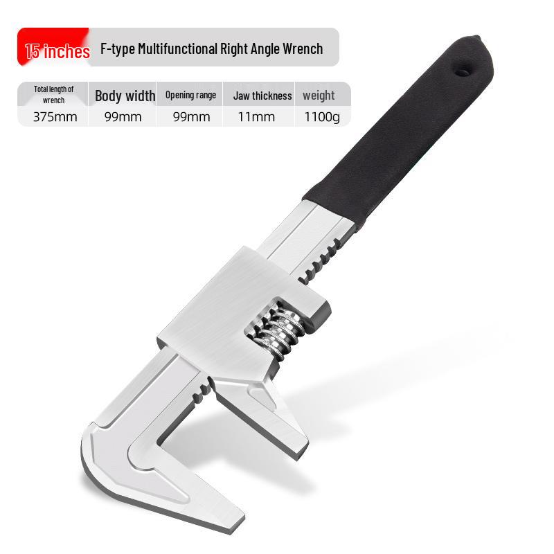 Large Opening Adjustable F-Type Multi-Function Right Angle Pipe Wrench Tool