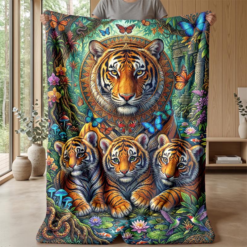 Tiger Family in Harmony Theme blanket Lightweight Warm Flannel Blanket Decorative Throw Blanket for Home Decoration