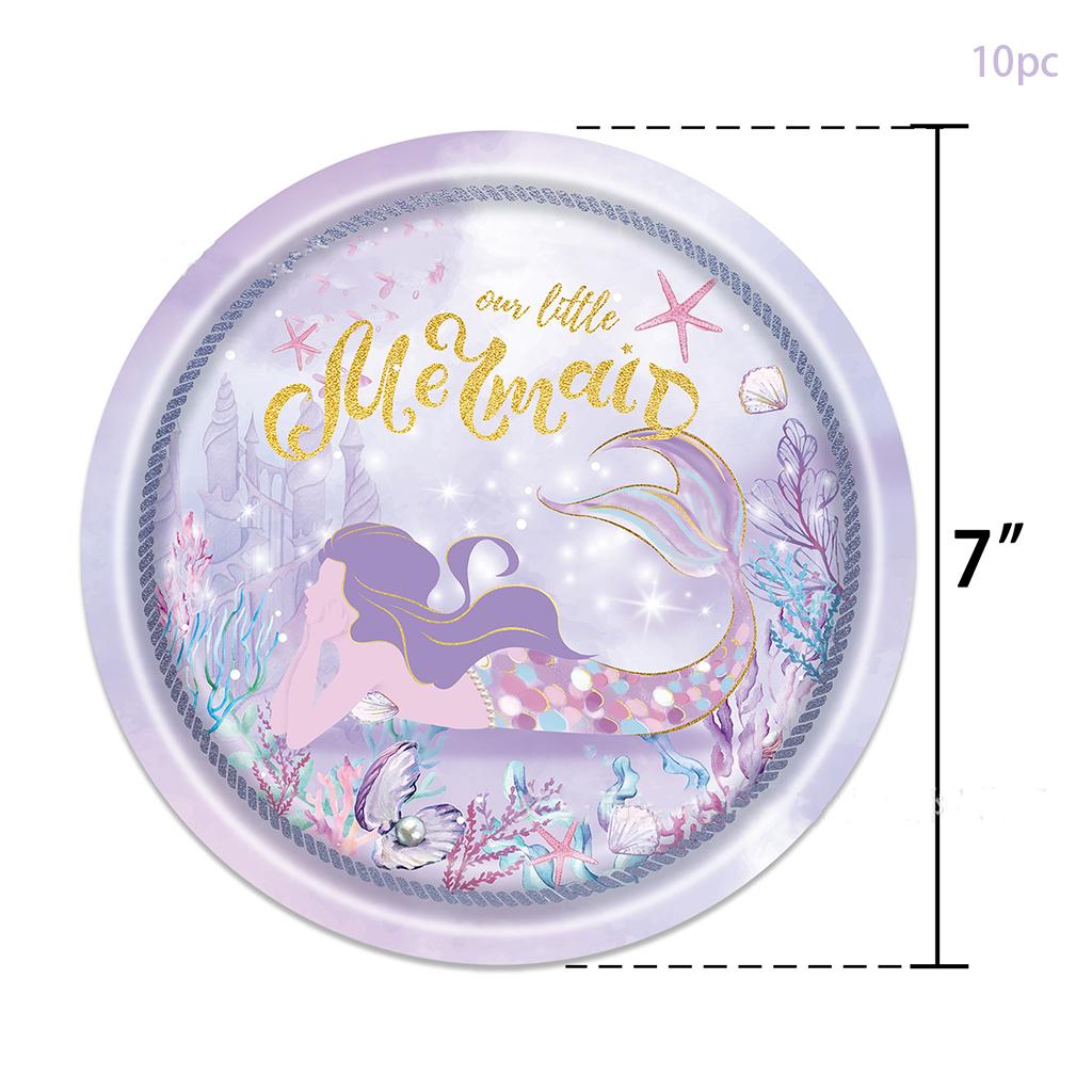 Purple Mermaid Disposable Tableware Set Our Little Mermaid Plates Cups Napkins Kids Girls Happy Mermaid Birthday Party Supplies