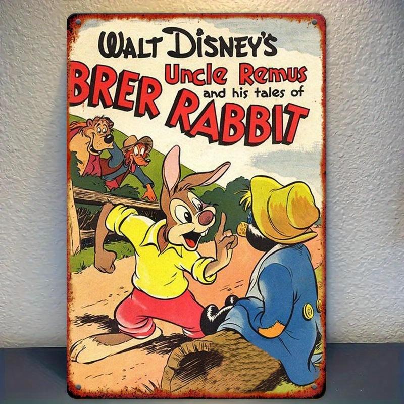 [2D Flat] 1pc BREER RABBIT & UNCLE REMUS 20.32x30.48 Cm Metal Wall Art - Vintage-Inspired Iron Hanging Decor for Youngsters Room