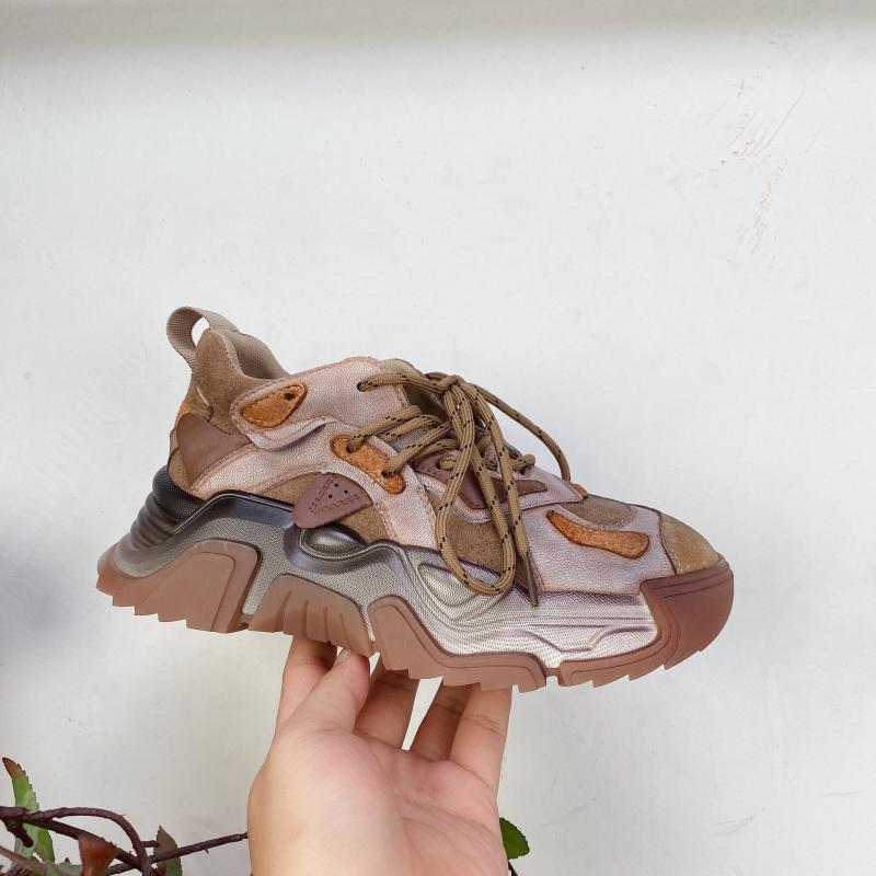 Johnature Genuine Leather Shoes Women Sneakers Lace-up Retro Mixed Colors Spring Handmade Concise Platform Sneakers