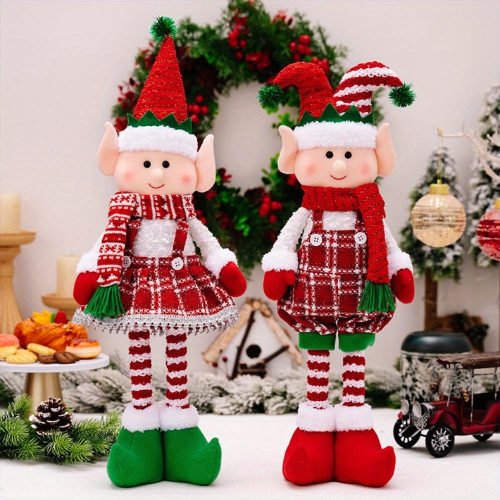 

Set of Two Festive Christmas Decorations Featuring Red/Green Elves,Designed to Be Retractable.These Ornaments Are Perfect for Displaying in Windows Male and Female Elves 2pc