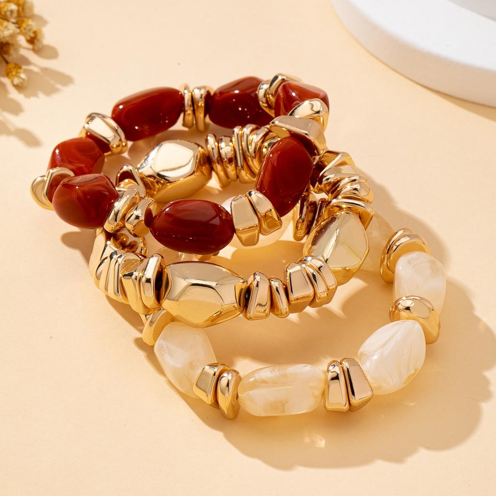 Damska Bransoletka z Akrylowymi Koralikami o Nieregularnych Kształtach w Stylu Bohemian, Elastyczna Bransoletka Odpowiednia na Co Dzień i na Wakacje