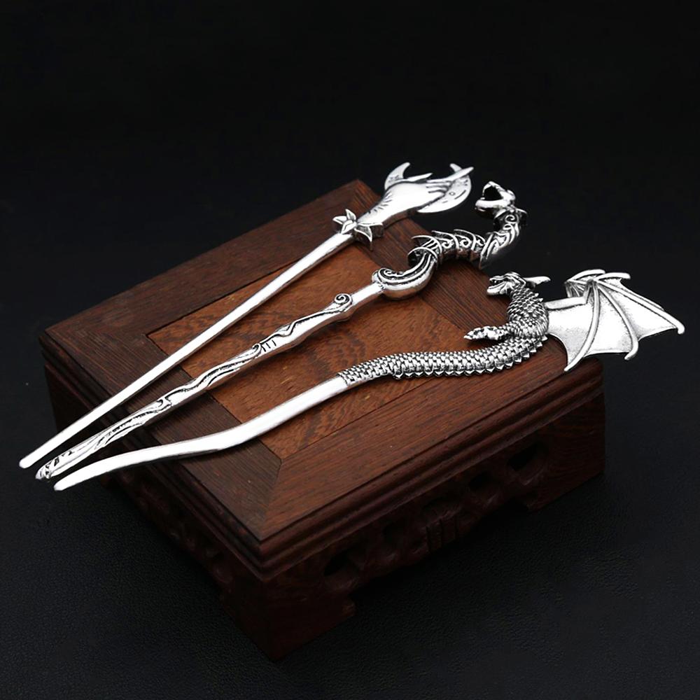 Vintage Nordic Vikings Lunar Phase Sword Hairpins Fashion Punk Viking Animal Hair Stick For Women Men Amulet Jewelry