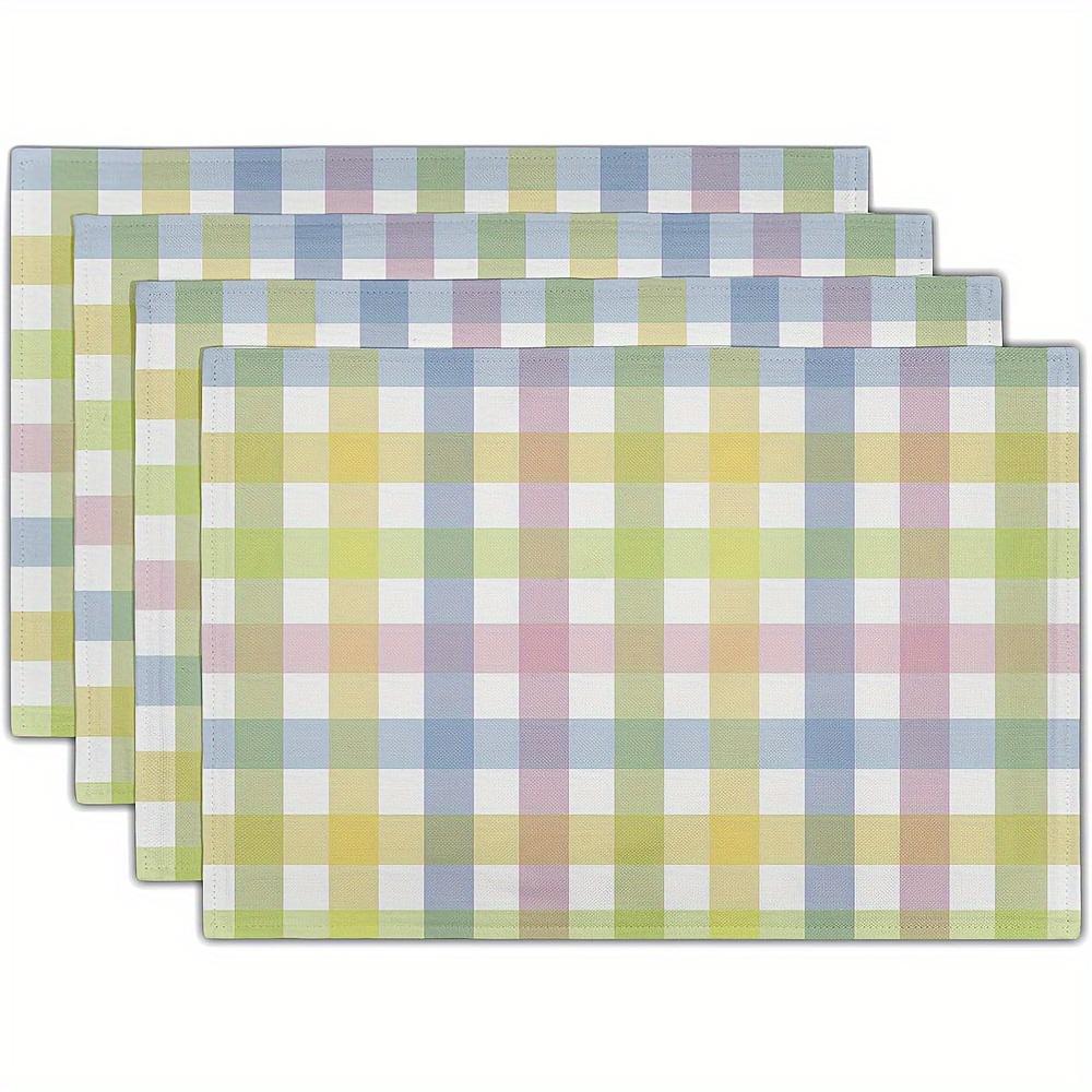 

4pcs Spring Easter Placemats Set, Colorful Plaid Pink and Green, Washable Non-Slip Heat Resistant, 12×18 Inch Thick Decorative 30x45cm-4PC