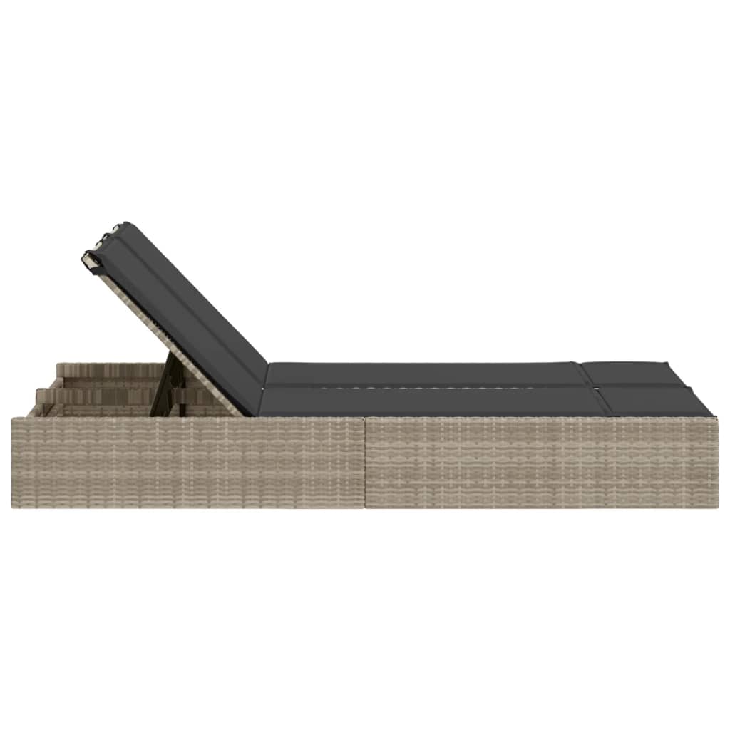Vidaxl Doppelliege mit Kissen, Hellgrau, Polyrattan
