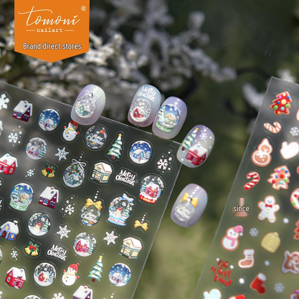 Tomoni Embossed Nail Stickers: Winter Fantasy & Christmas Gingerbread Nail Art Accents