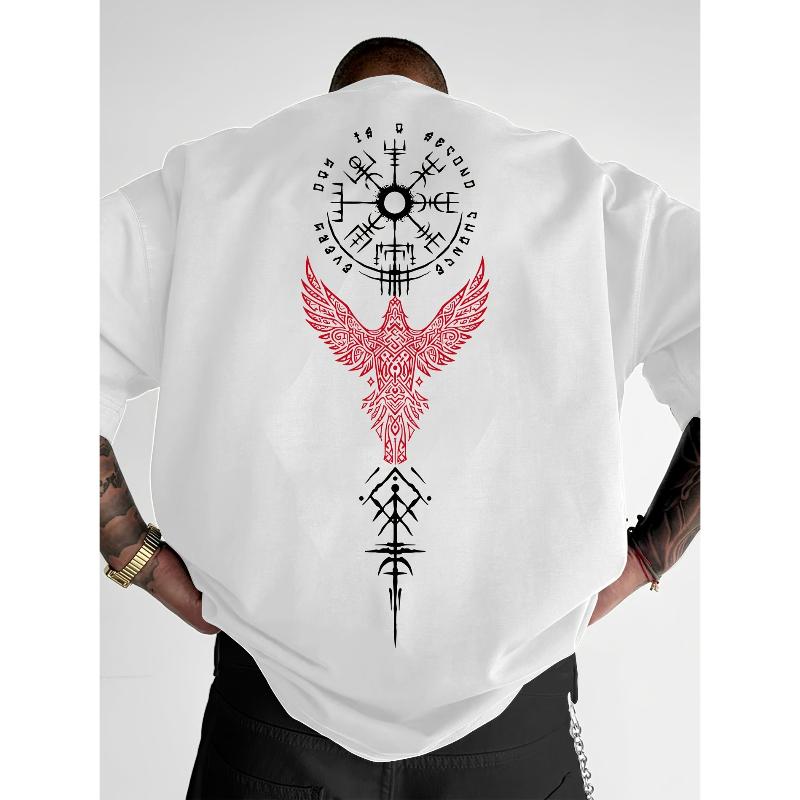 2026 Hot Sale Norse Viking Raven and Rune Print On Premium Soft Cotton Mens T Shirt Perfect for Summer Streetwear and Urban Outings Top